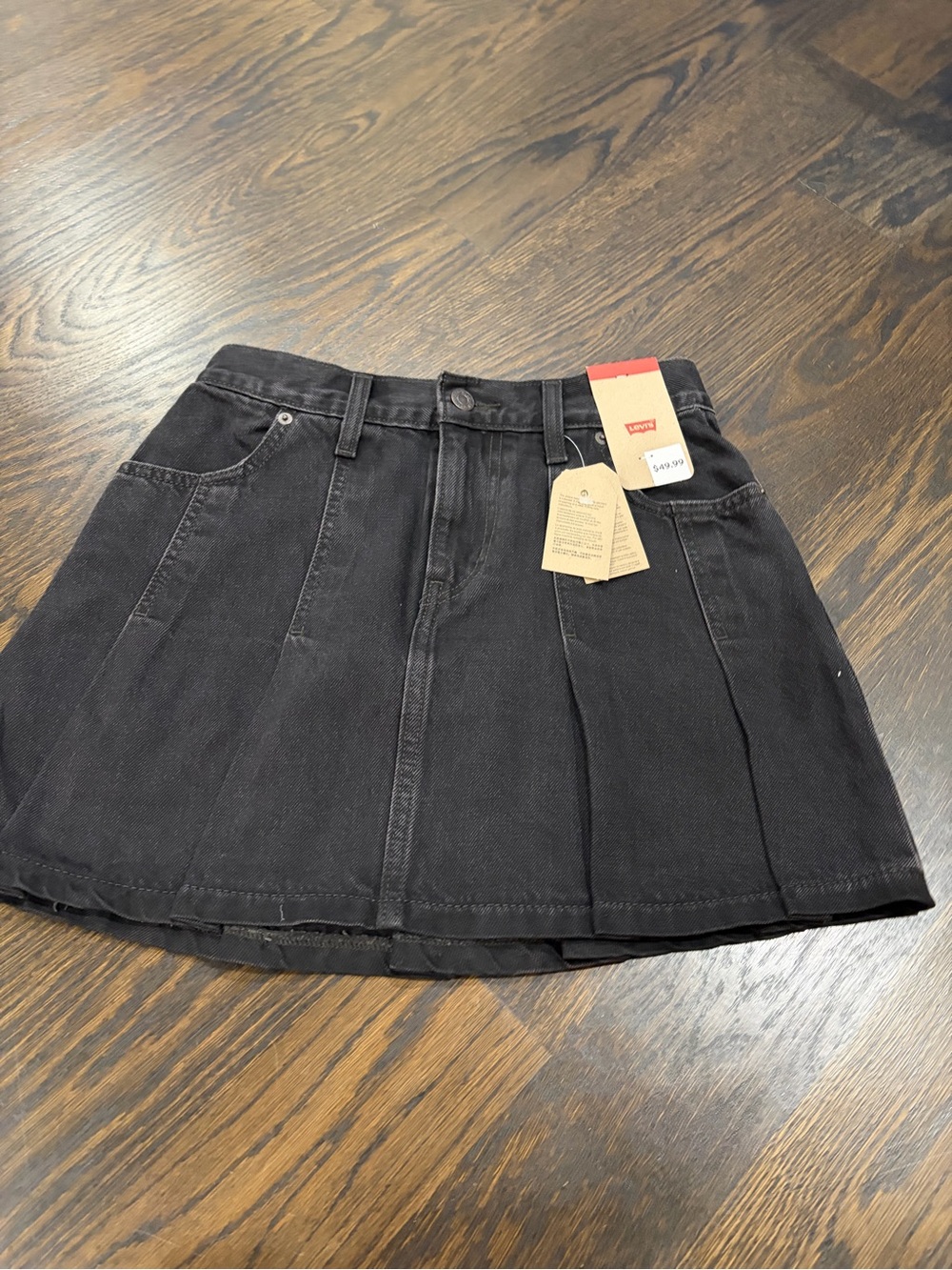Levi's Black Denim Box-Pleat Mini Skirt